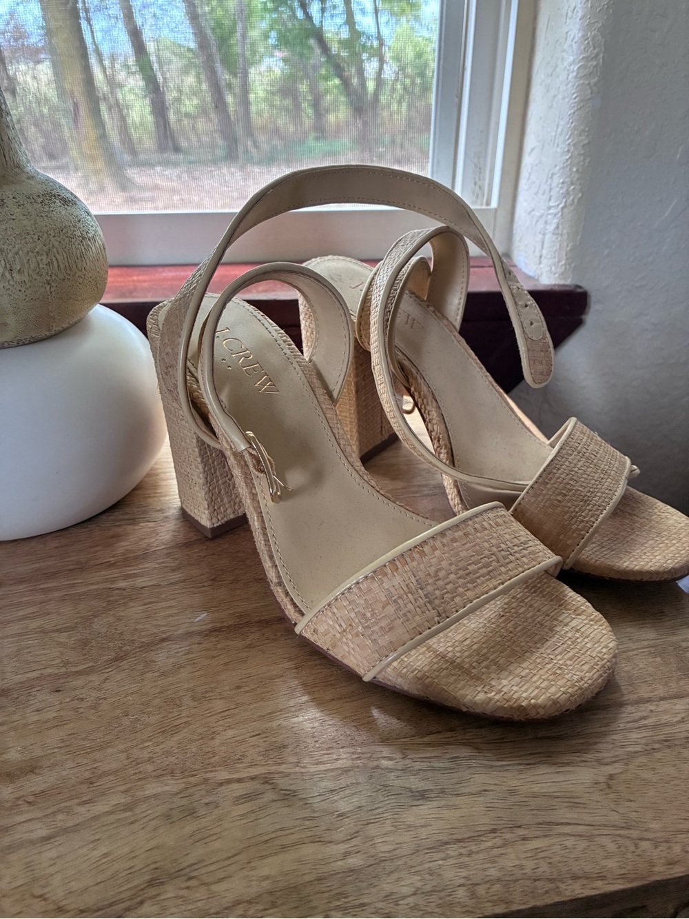 J. Crew Natural Woven Block Heel Sandals